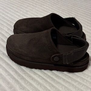 UGG  Chocolate Brown Suede Slip-On Clog with Heel Strap